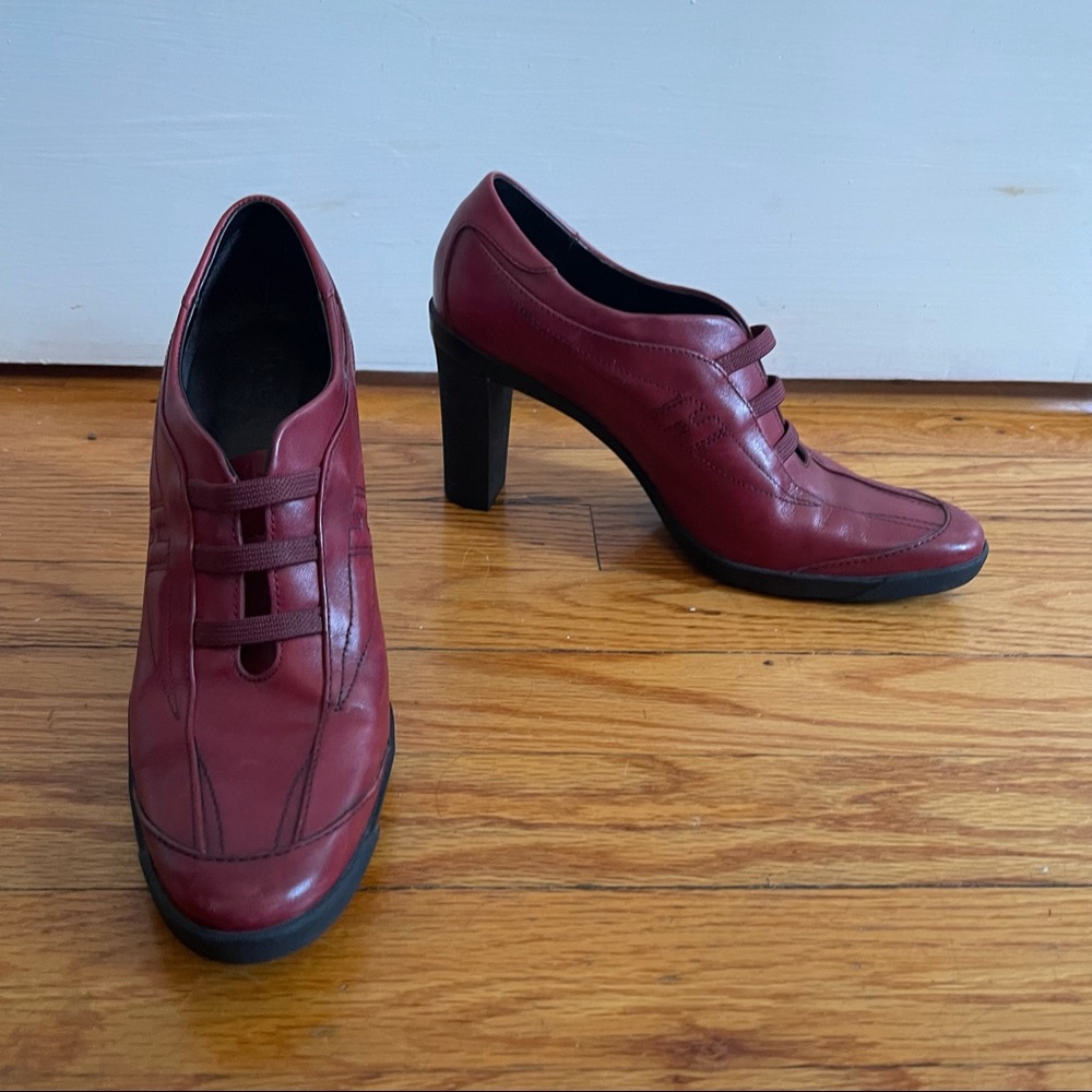 Hogan Red Leather Elastic Slip On Heeled Sneaker Booties Vintage